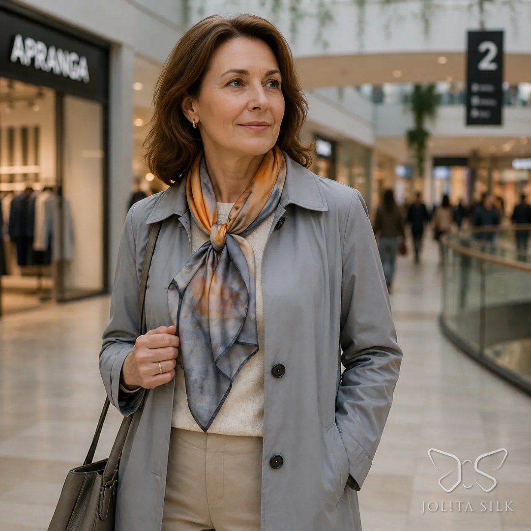 Kvadratinė satino šilko skarelė "Kovas"