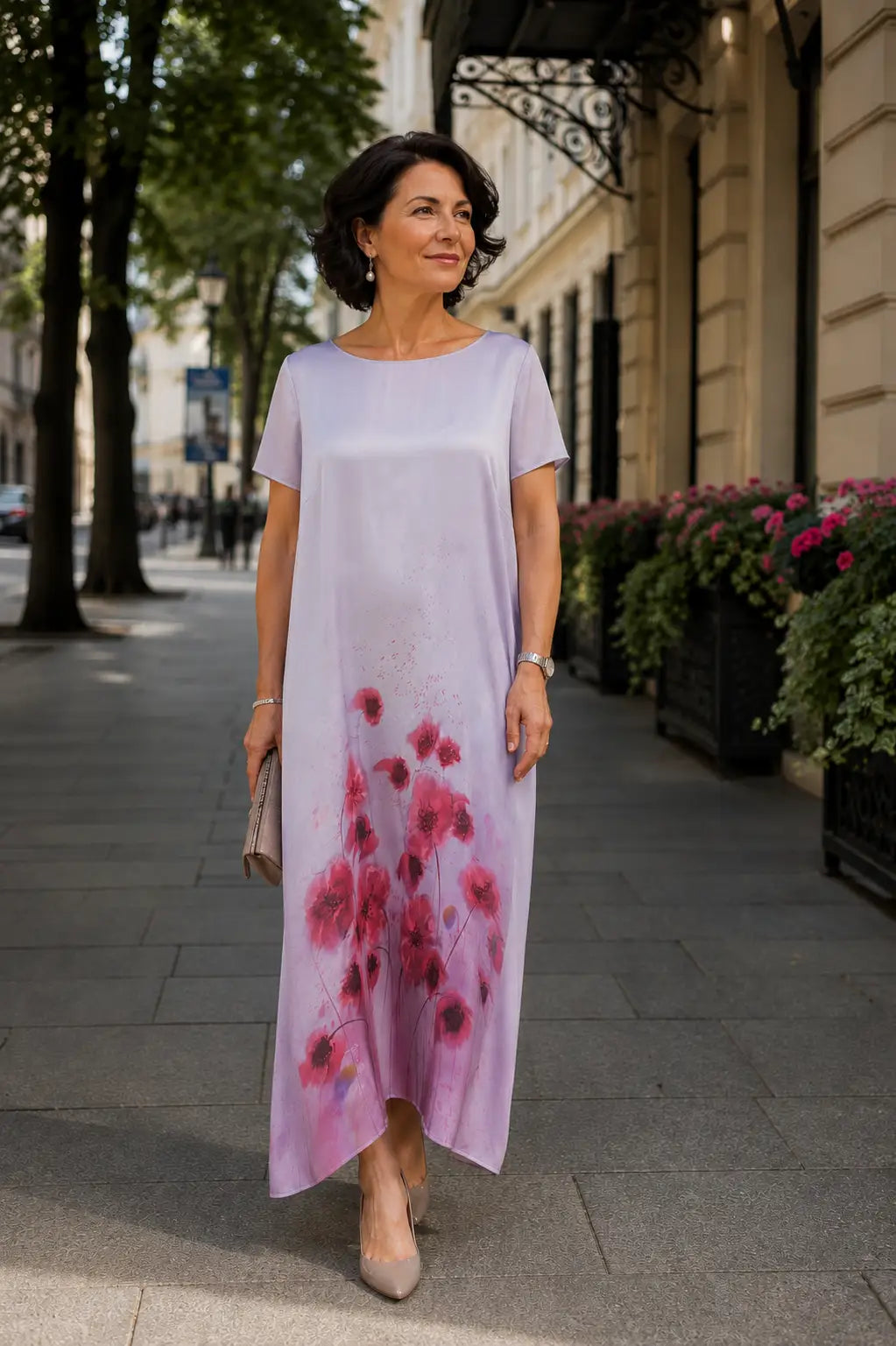 originali silkine suknele trumpomis rankovėmis